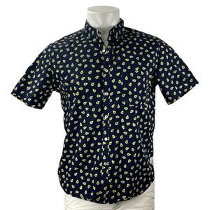 Public Art Men's Navy Avocado Print Short Sleeve Button Down Shirt Top Size S